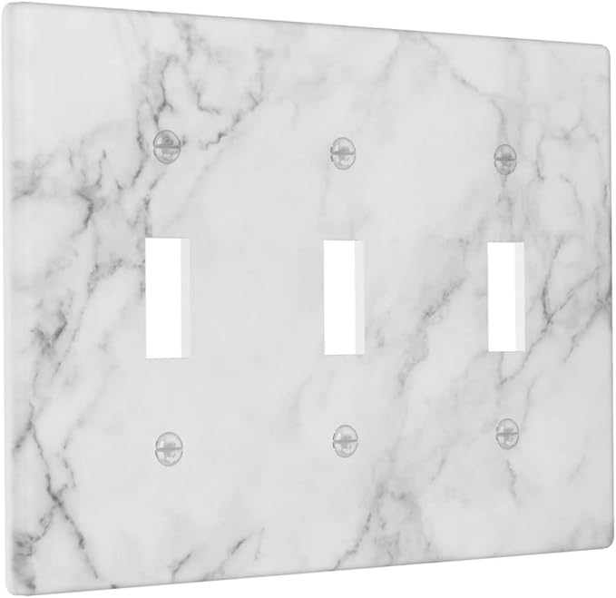 White Marble Pattern Light Switch Cover Plates Decorative Wall Plate Triple Toggle Art Print Faceplate for Kitchen Home Kids Room Decor 6.38" X 4.5"