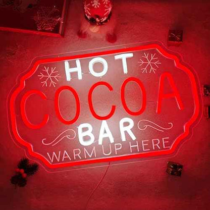 Hot Cocoa Bar Neon Sign Dimmable Christmas Coffee Led Sign Hot Chocolate Bar Warm Up Here Neon Lights Vintage Cocoa Light Up Sign for Kitchen Cafe Stations