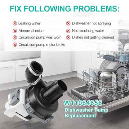 Upgraded W11084656 Circulation Pump for Whirl-pool Ken-more Kit-chen aid Ama-na Dishwasher fit WDT730PAHZ0 WDT750SAHZ0 WDTA50SAHZ0 Dishwasher Pump Motor Assembly Replacement Part W10854710, W10805387