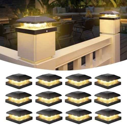VOLISUN 4x4 Solar Fence - Post Cap Lights 12pack Outdoor Waterproof, Black Deck Post Cap Light with Warm White,for 4x4 Wooden/4x4 Vinyl