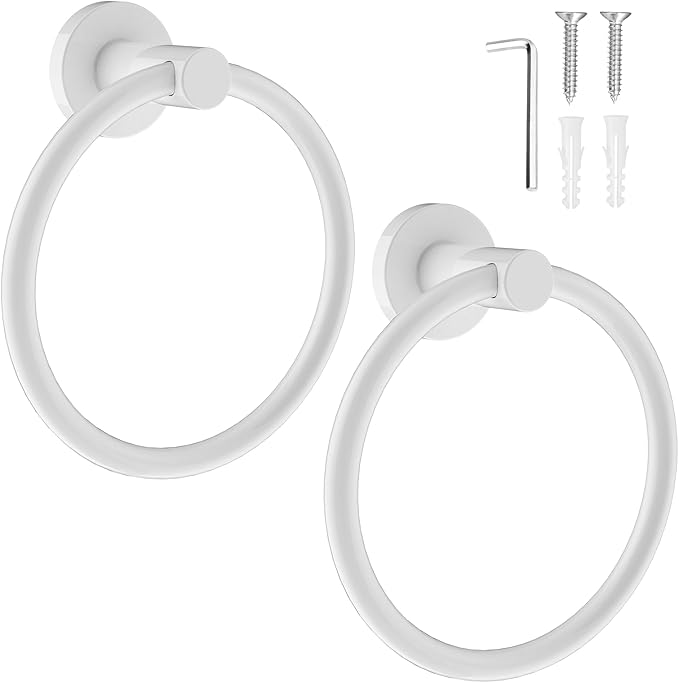 SetSail Towel Holder for Bathroom Wall Screw-in White Towel Ring Stainless