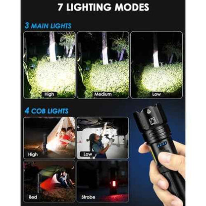 Flashlights High Lumens Rechargeable, 99000 Lumens Bright Flash Light, Powerful LED Flashlights, 15h Runtime, IPX7 Waterproof Flashlights for Home, Camping, 7 Modes
