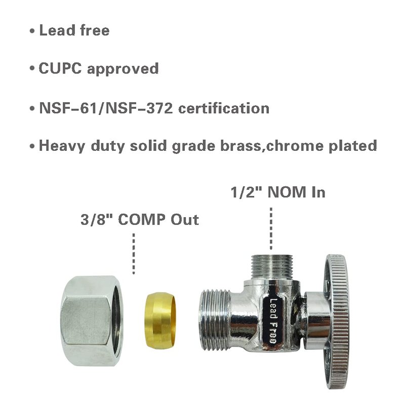 Toilet Connector Water Line Kit with 12" Length Long 3/8" COMP x 7/8" BC Toilet Connector Hose, 1/2 inch NOM Inlet x 3/8 inch OD Compression Outlet Angle Shut Off and Escutcheon Plate