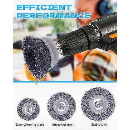 Rocaris 7-Pack Carbon Steel Wire Wheel Brush Set - Cup, Wheel, Pen Brushes with 1/4-Inch Round Shank for Rust Removal, Corrosion and Scrubbing Surfaces