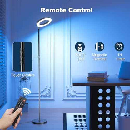 FULSUNT RGB Floor Lamp, 32W Bright LED Standing Lamp with Remote, Stepless Dimmable, Modern Color Changing Torchiere Tall Lamps for Living Room Bedroom Office Gaming Party