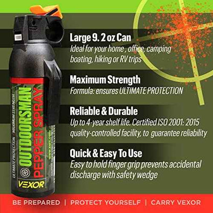 VEXOR Outdoorsman 9.2 oz. Pepper Spray 25-Foot Range for Ultimate Protection from Zarc