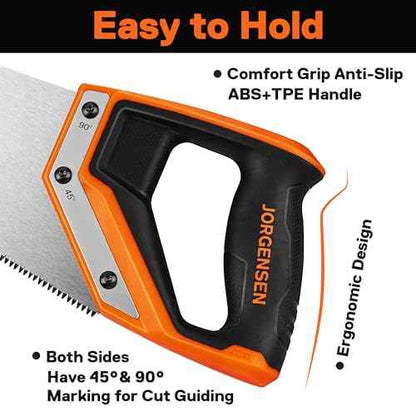 JORGENSEN 20 Inch Pro Hand Saw, 11 TPI Fine-Cut Ergonomic Non-Slip Aluminum Ultrasonic Welding Handle for Sawing, Trimming, Gardening, Woodworking, Drywall, Plastic Pipes