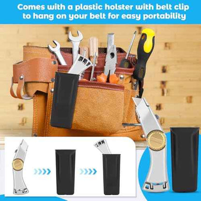 2PCS Silver Retractable Utility Roofing Knife, Heavy Duty Utility Knife for Drywall, Vinyl, Carpet Cutting, Metal Roofing Tools with Portable Storage Sheath, Replacement Blades£¨Upgraded£©