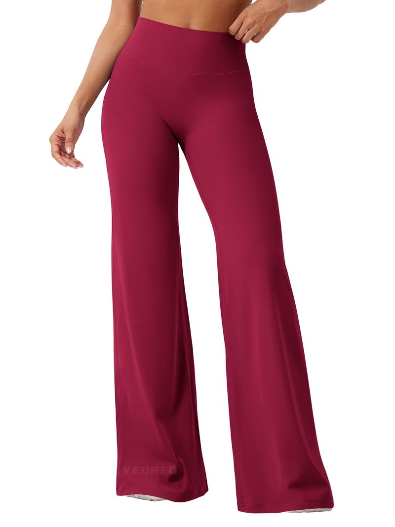 YEOREO Workout Leggings Womens No Front Seam Straight Leggings 35" High Waist Buttery Eddiy Gym Yoga Pants Ancora Red S