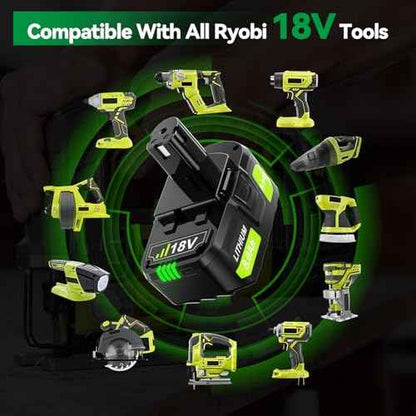 Upgraded 8.0Ah Replacement for Ryobi 18V Battery Compatible with Ryobi ONE+ 18V Battery PBP005 P102 P103 P104 P105 P107 P108 P109 P122 Cordless Power Tools with LED Indicator, 2 Pack