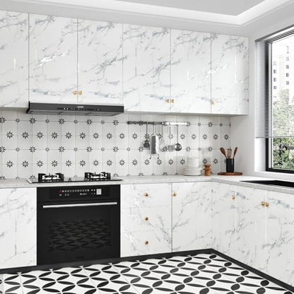 WESTICK White/Silver Marble Contact Paper Peel and Stick Countertops Waterproof Marble Wallpaper Peel and Stick Faux Counter Vinyl Wrap Self Adhesive Contact Paper for Cabinets Table Desk 15.8¡± X 80¡±