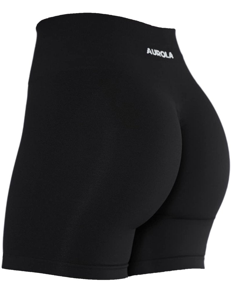 AUROLA Intensify Workout Shorts for Women Seamless Scrunch Short Gym Yoga Running Sport Active Exercise Fitness Shorts(L,Black)