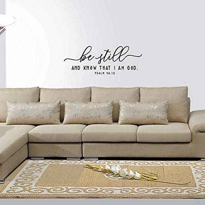 Be Still and Know That I AM GOD - Psalm 46:10 - Bible Verse Wall Decal Scripture Quotes D?cor Religious Inspirational Words Art Handwriting Stickers Carved Pure Black Vinyl Separated Letters