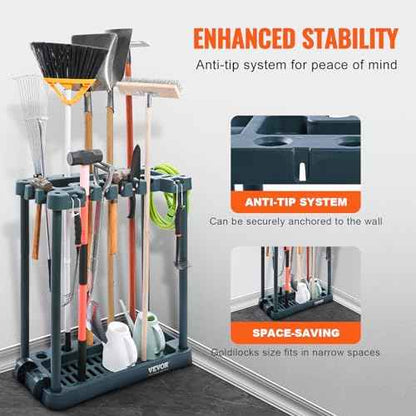 VEVOR Garden Tool Organizer, 10 Slots, Yard Tool Tower Rack for Garage Organization and Storage, Hold Long-Handled Tool/Rake/Broom/Shovel, PP Garden Tool Stand Holder Organizer for Yard, Shed, Outdoor