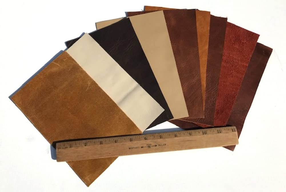 Upholstery Leather Scraps Shapes 5" x 8" 12 Pieces Import Exotic Earthtones
