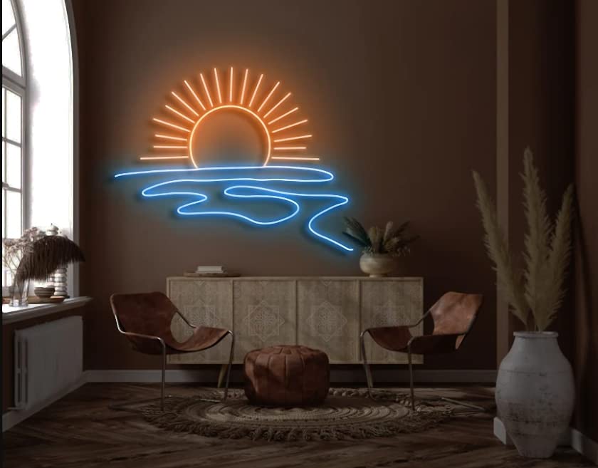 LED Decorative Lights USB Mountains Sunrise Sunset Led Neon Signs Home Decoration Wall Art Holiday Gift Brightness Adjustable 16.5''x11.8''