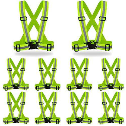 DUSKCOVE 10 Pack Hi Vis Safety Vests - Adjustable Bright Neon Color High Visibility Reflective Safety Straps Gear for Traffic Control, Running, Cycling