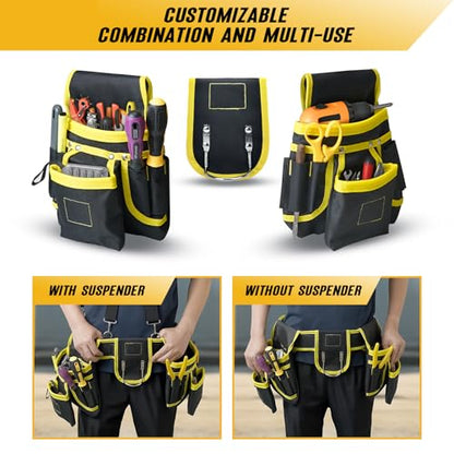 Tool Belts for Men with Suspenders - Magnetic Tool Pouch 26 Pockets Heavy Duty Work Belts - Detachable Adjustable Tool belt Pouch Bag for Electrician, Carpenter, Construction