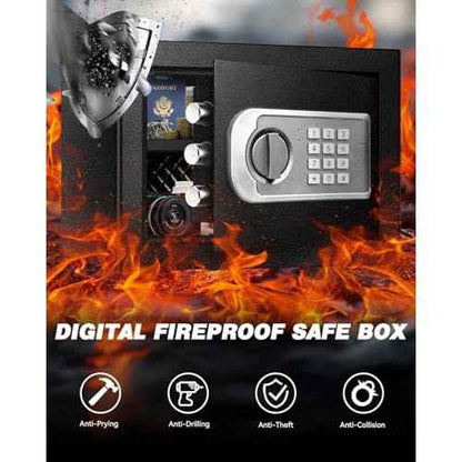 Small Safe Box for Home - 1.0 CuFt Mountable Cabinet with Motion Light & Dual Alarm, Digital Keypad & Override Key, Removable Shelf - Compact Black Safe for Cash, Jewelry, and Documents