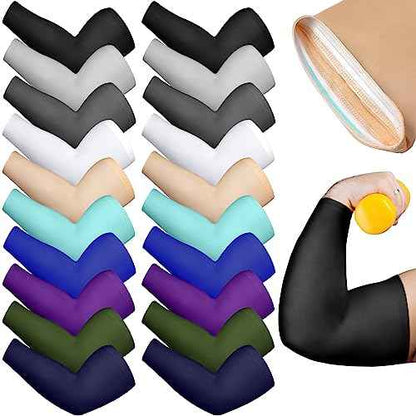 10 Pairs Plus Size Arm Sleeves UV Sun Protection Sleeves Cooling Ice Silk Arm Oversized Tattoo Sleeve Covers for Women Men, 10 Colors