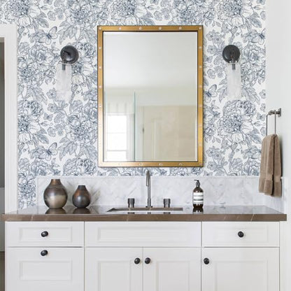Navy Blue Floral Peel and Stick Wallpaper Boho 118inL 17.3inW Modern Contact Paper for Cabinets and Drawers Self Adhesive Removable Wallpaper for Bedroom Bathroom Waterproof Blue Contact Paper