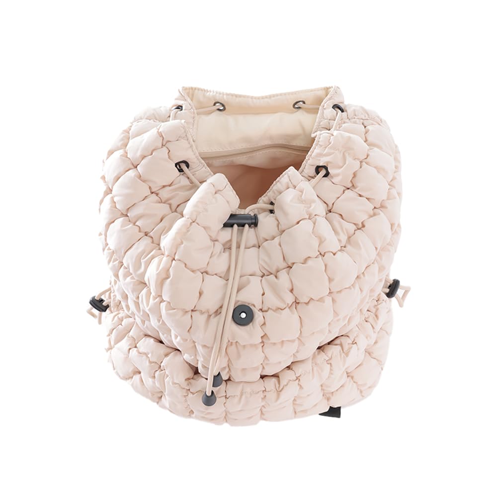 VAKAER Puffer Backpack for Women Lightweight Quilted Hiker Pack Drawstring Padding Backpacks for Travel Gym (Beige)