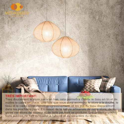 2PCS 16-inch Handmade Linen Pendant Light Shades Fabric Lampshade, Minimalist White/Beige, Foldable Hanging Lanterns for Bedroom, Living Room, Kitchen showcase window House Gift Idea