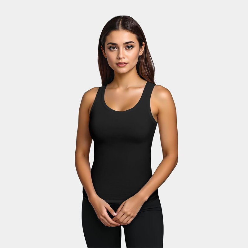 Rupa Jon Women's Camisole Tank Top Soft Cotton Blend Stretch Cami |Pack of 3| Lightweight Tank Sleepwear Loungewear | Black-L