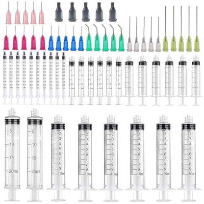 30 pack 1ml, 3ml, 5ml, 10ml, 20ml Measuring Dispenser with14ga,16ga, 18ga, 20ga, 22ga, 25ga Dispensing Accessories and Caps for Measuring and Refilling