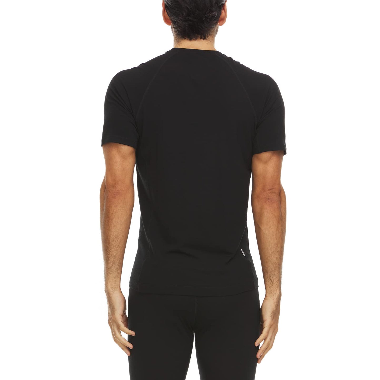 Merino Wool Woolverino Men’s Micro V-Neck T-Shirt - Moisture Wicking - Black - Medium