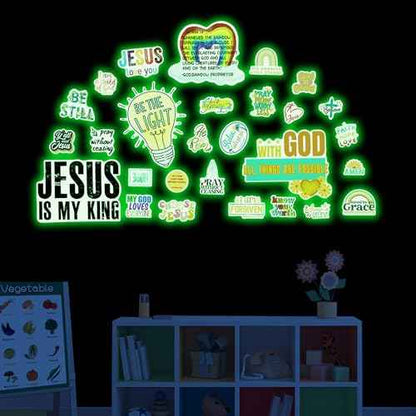 Jesus Christian Bible Wall Decals Glow in The Dark, Christ Faith Inspirational Motivational Room Decor, Positive Peel and Stick Wallpaper Kids Sticker
