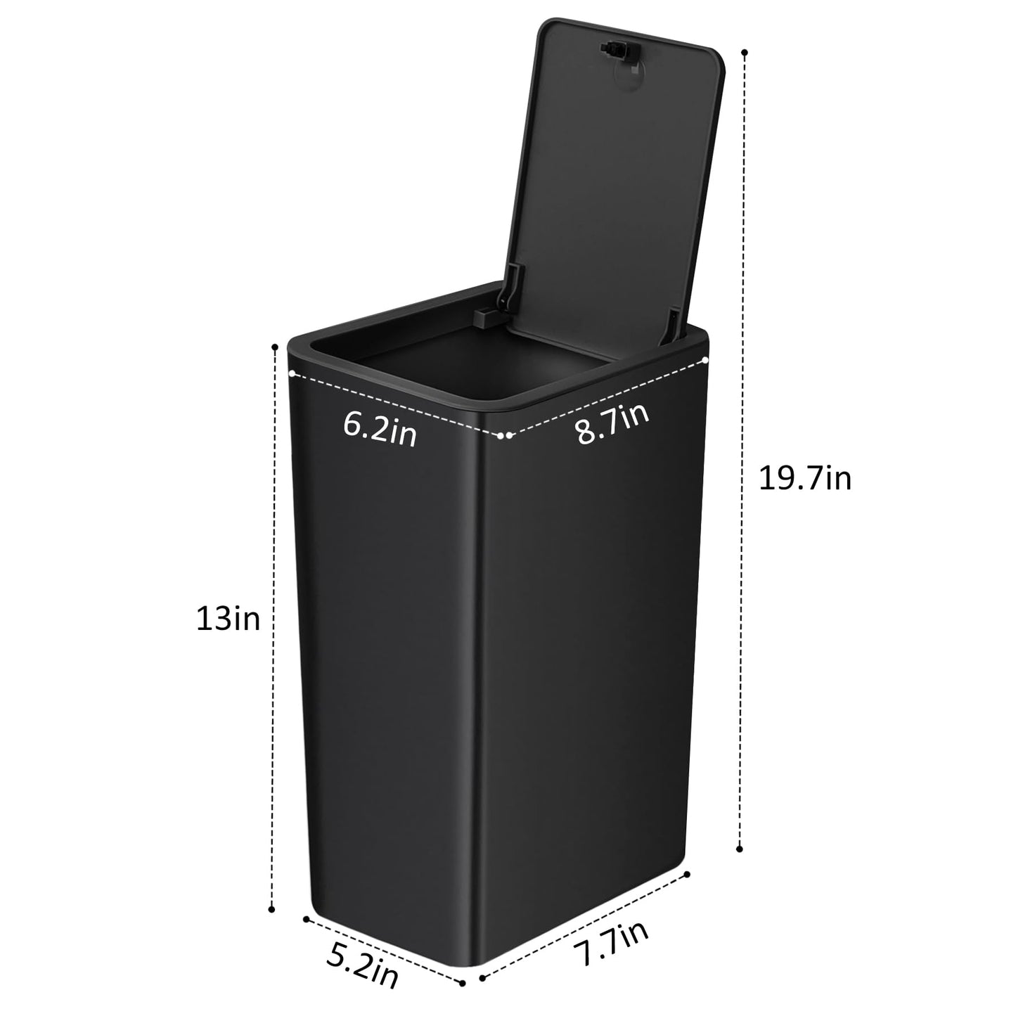 TIPGO Bathroom Trash Can with Lid, 10 Liter/ 2.6 Gallon Slim Garbage Can, Small Trash Bin Waste Basket with Pop-Up Lid for Kitchen, Bedroom, Living Room, Office (Black)