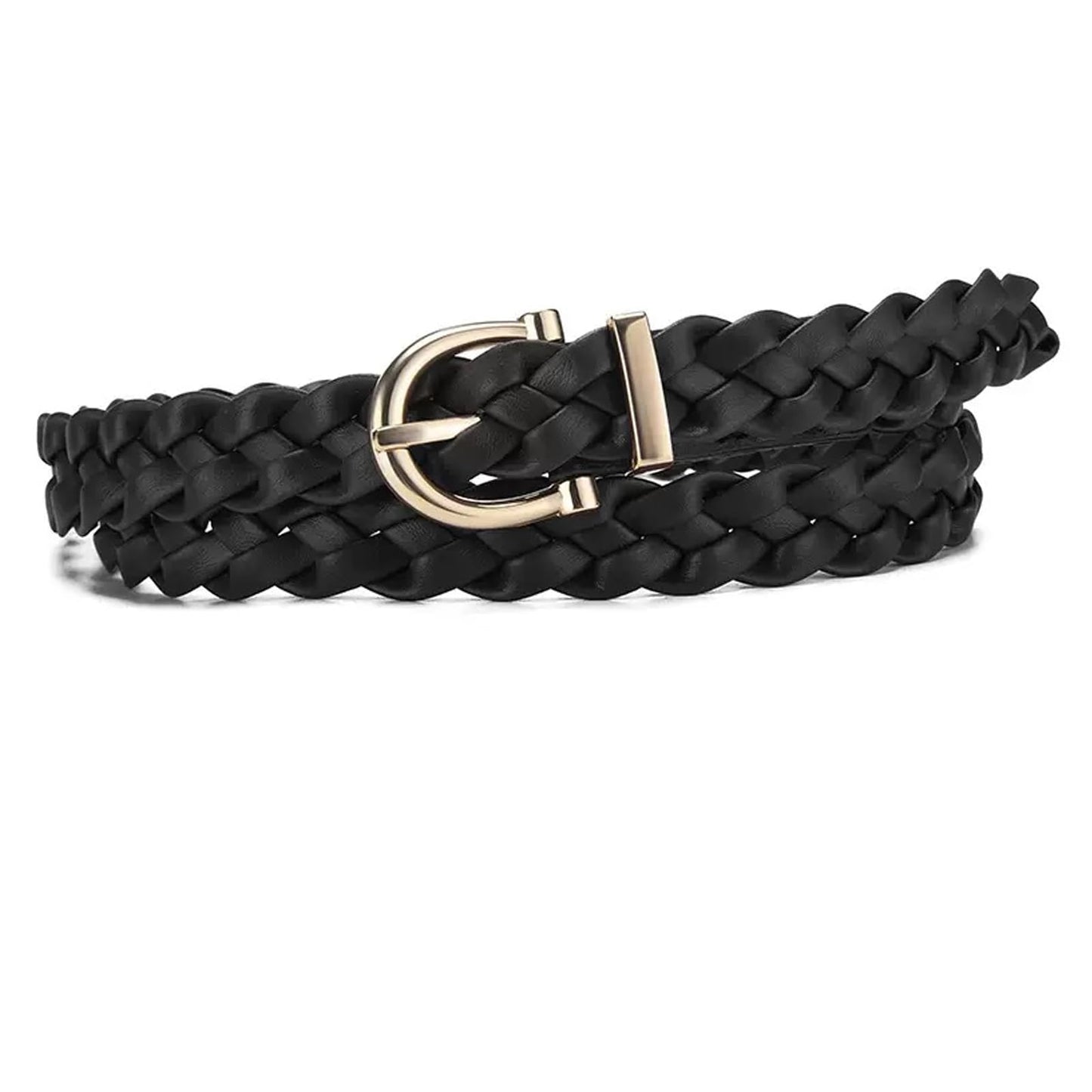 iRIIRIO 2pcs Skinny Braided Belts for Women Girls Thin Classic PU Leather Woven Waist Belt Strap for Jeans Pants Dress (Black+Khaki)