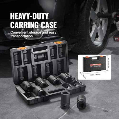 VEVOR 1" Drive Impact Socket Set, 8 Piece Deep Socket Set Metric 27-41mm, 6 Point Cr-Mo Alloy Steel for Auto Repair, Easy-to-Read Size Markings, Rugged Construction, Includes Storage Case