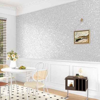 WESTICK Sparkle Silver Glitter Wallpaper Stick and Peel Silver Glitter Contact Paper for Cabinets Drawers Self Adhesive Remocable Glittery Fabric Wallpaper Borders for Walls DIY Decoration 12" x 80"