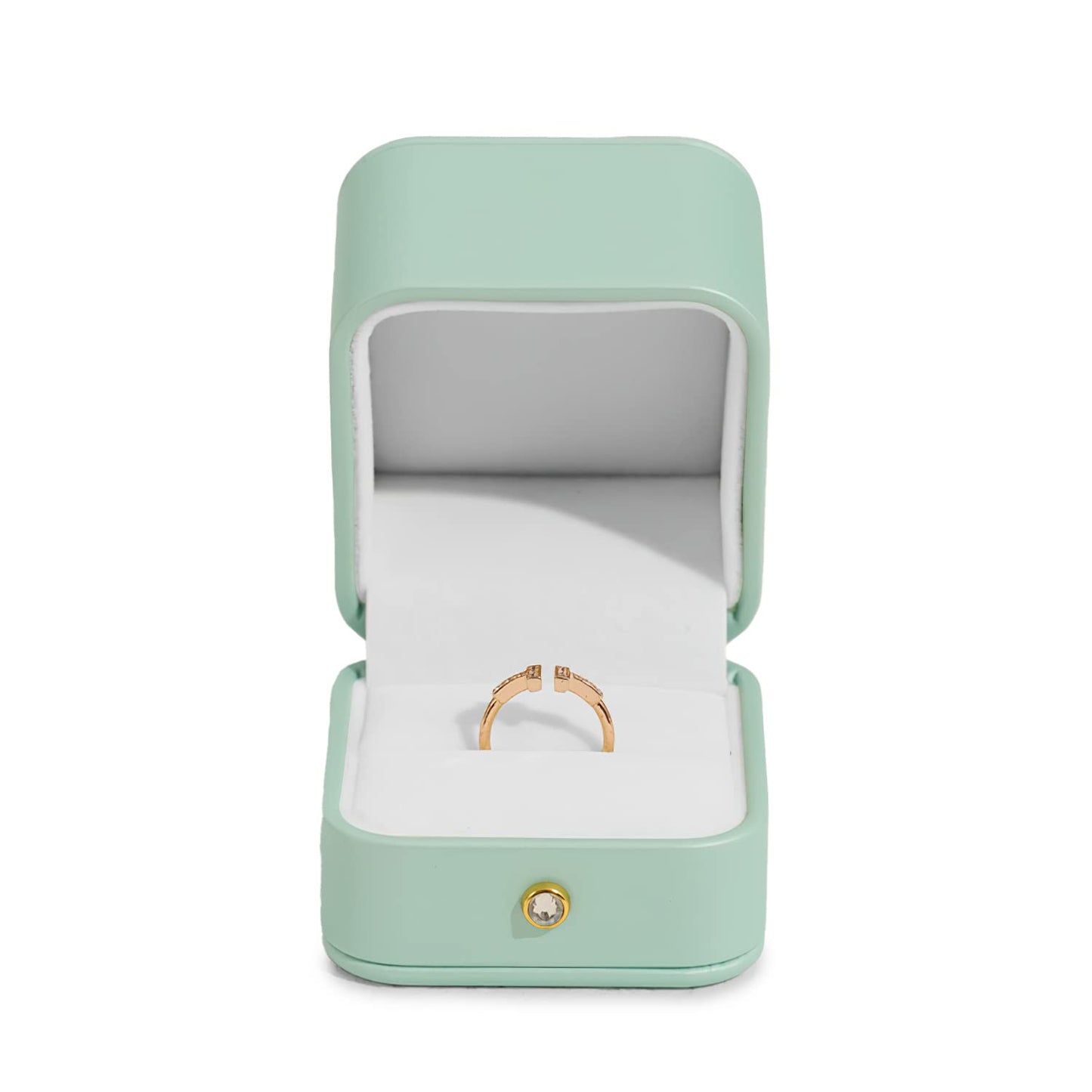 Oirlv Gorgeous Mint Green Ring Box Leather Engagement Ring Case Jewelry Gift Box for Wedding Proposal Velvet Interior