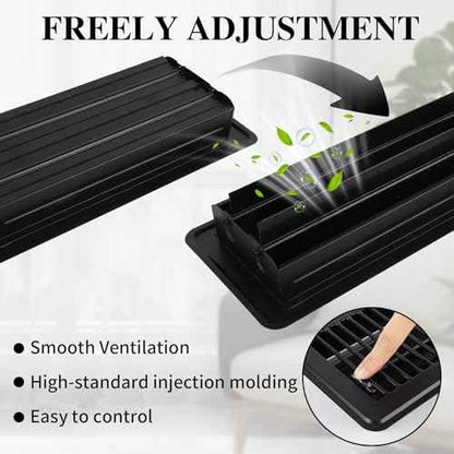 12 Pcs Black Floor Vents 4x10 Heavy Duty Metal Floor Vent Covers Vent Covers for Home Floor with Adjustment Damper Rust Proof Finish for Home Office Wall Floor Registers Grilles and Vents