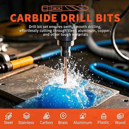 M35 Cobalt Stubby Drill Bit Set for Metal & Stainless Steel, SAE Sizes 3/32"-1/8"-3/16"-1/4"-5/16", 5-Piece Carbide Drill Bits with 1/4" Hex Shank for Quick Chucks & Impact Drivers