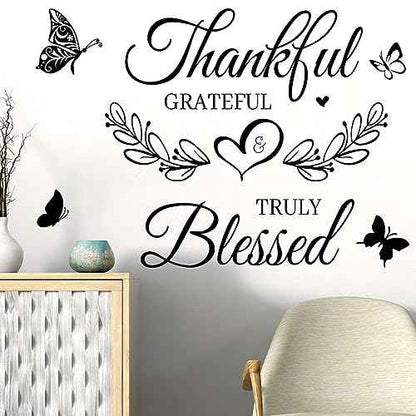 Inspirational Quote Wall Decor Thankful Grateful Blessed Wall Decal Quote Faith Vinyl Lettering Wall Stickers for Home Decor Living Room TV Background Home Decoration