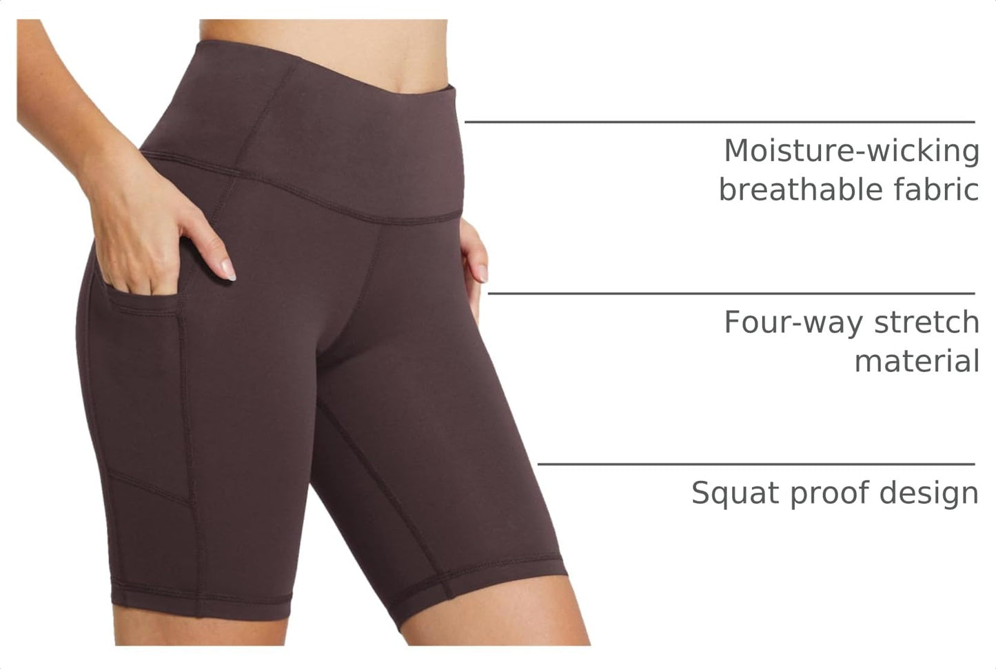 baleaf Biker Shorts Women Yoga Gym Workout Spandex Running Volleyball Tummy Control Compression with Pockets 5" Brown S