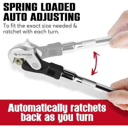 CROM Adjustable Crowfoot Wrench Set - Spring Loaded Wrench ? Male & Female Square Drives Work With Ratchet, Breaker Bar, Extension Bar (3 Piece Set (1/4", 3/8", 1/2"))