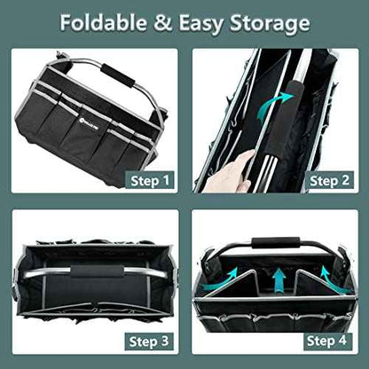 16in Tool Bags For Men Heavy Duty, Tool Bag Organizer Foldable Open Top Tool Bags, Tool Tote Bag With Handle, Wide Mouth Electrician Tool Tote, 22 PCS Pockets Tool Carrier, Grey