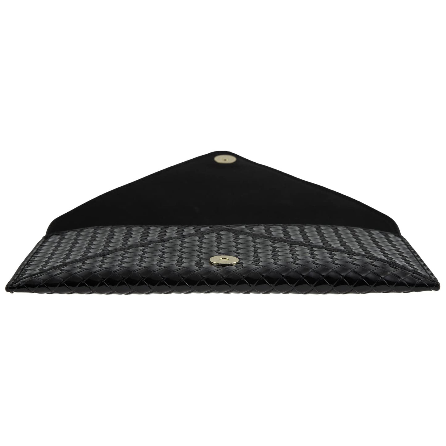 JNB Glossy Envelope Clutch Purse for Women, Faux Patent Leather Evening Bag with Detachable Chain Strap, Magnetic Snap Closure, Zipper Pocket, Black with Gold Hardware