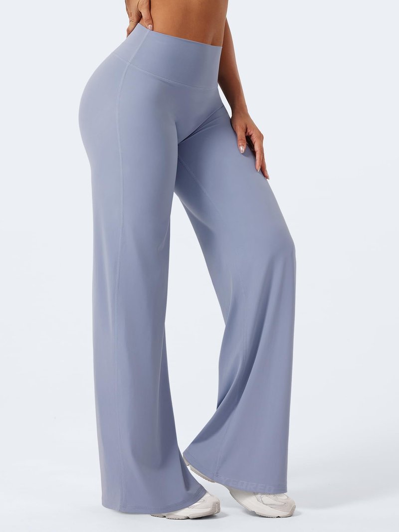 YEOREO Workout Leggings Womens No Front Seam Straight Leggings 33" High Waist Buttery Eddiy Gym Yoga Pants Granite Blue M