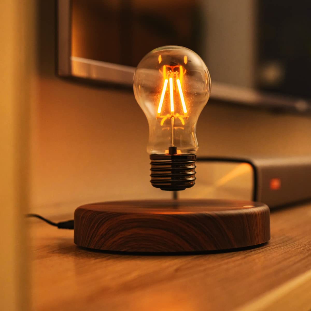MOOCCI Levitating Bulb Lamp, Magnetic Floating Night Light & Desk Decor, Unique Valentine‘s Day Gift for Her and Him, Cool Tech Gadget for Home Office, Christmas Birthday Present (Round-Classic Bulb)