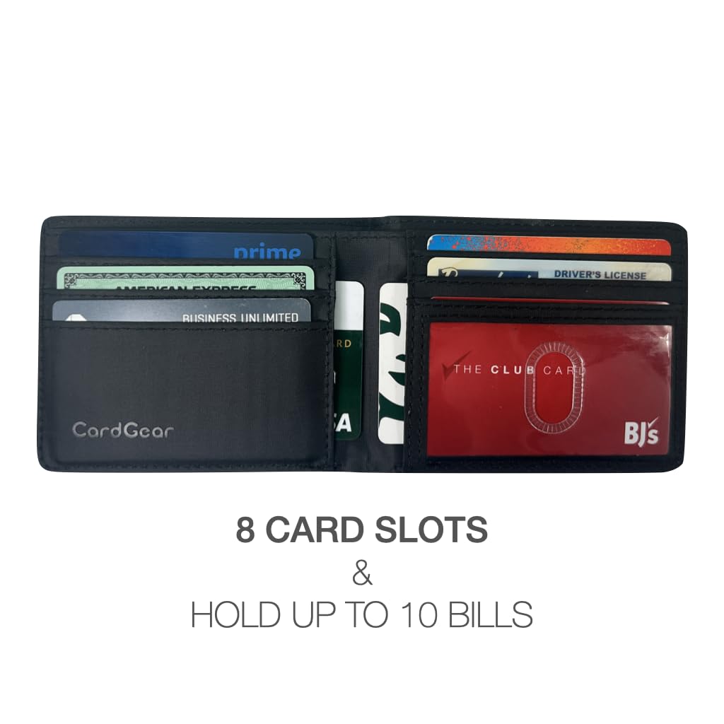 CardGear RFID Blocking Full Size Bifold Wallet with Self-Healing texture, 8 Slots, 1 Key Pocket, Cash Divider, and Large ID window, Come with Premium Gift Box (Vegan Leather, Dark Brown)