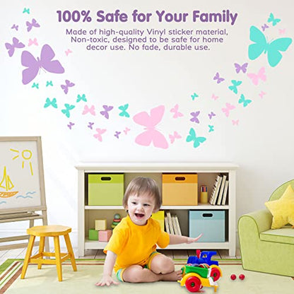 Butterfly Wall Decals Purple Pink Blue Butterfly Wall Sticker Peel and Stick Wall Art Sticker Decals for Nursery Girls Kids Bedroom Living Room Bathroom Kitchen Decor