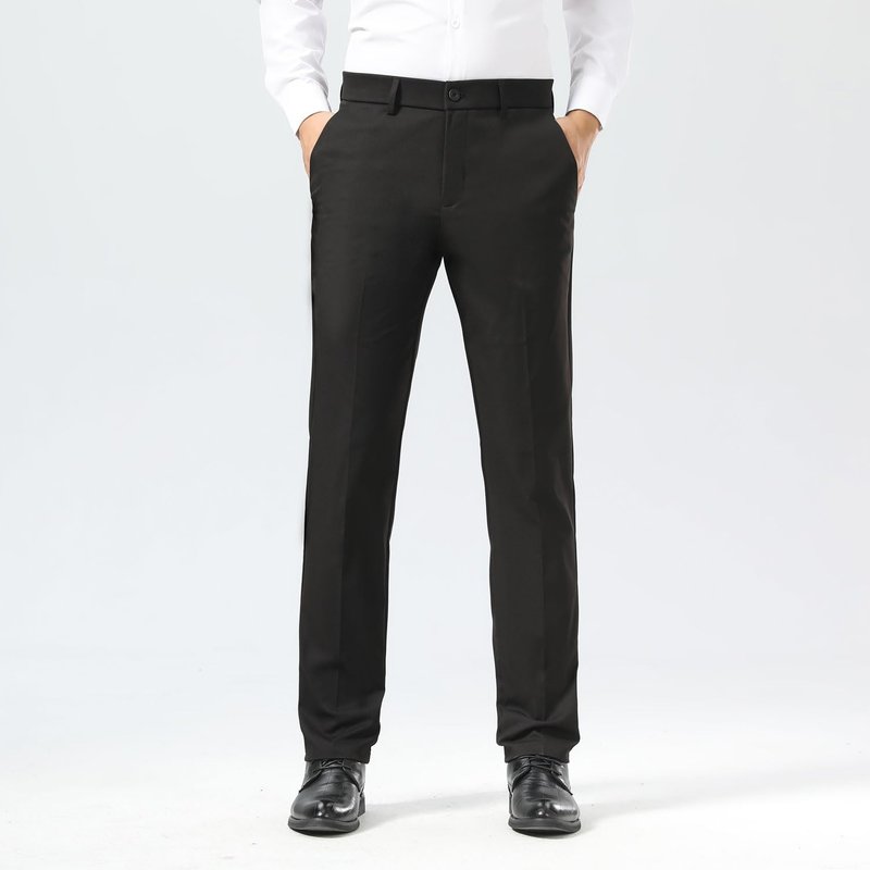 Plaid&Plain Men's Dress Pants Slim Fit Stretch Khaki Pants Wrinkle Free 8802 Black 34x28