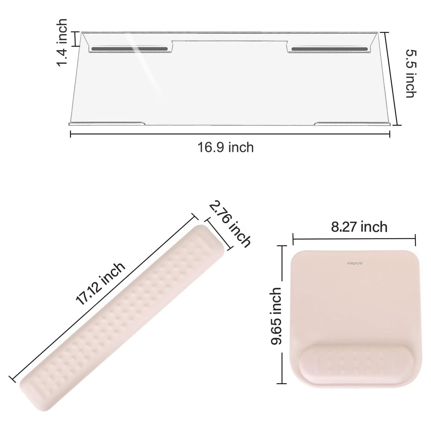 MOSISO Computer Keyboard Stand&Wrist Rest Support for Keyboard &Mouse Pad Set, Ergonomic Massage Wrist Rest Set, Easy Typing Working Acrylic Clear Stand for Office Home, Apricot