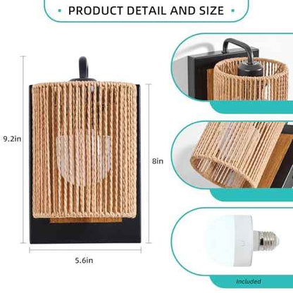 Battery Operated Wall Sconces Set of 2, Wireless Boho Rattan Wall Lights with Dimmable Bulbs, Remote & 12-Color RGB, Rechargeable Lamps for Bedroom, Living Room, Hallway Indoor Lighting